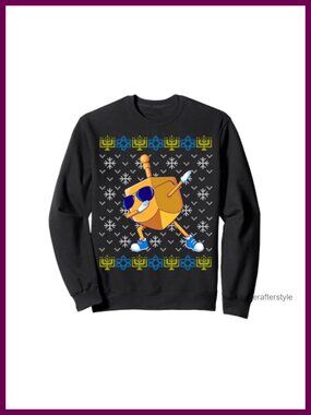 Funny Hanukkah Dabbing Dreidel Crewneck Sweatshirt Pullover Long Sleeve